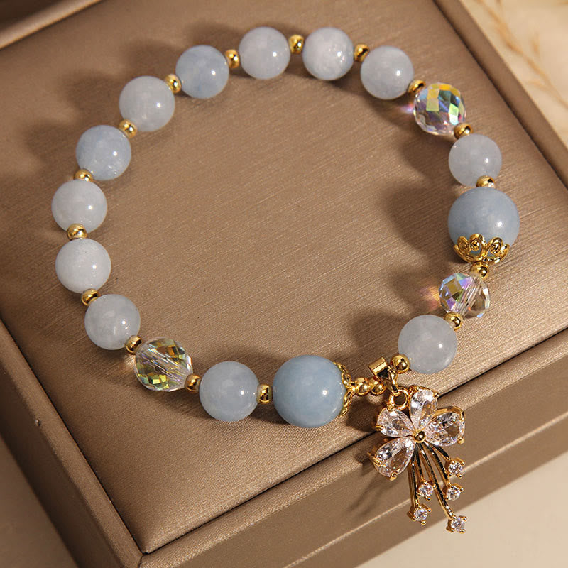 Mythstone Aquamarine Pink Crystal Healing Zircon Butterfly Charm Bracelet