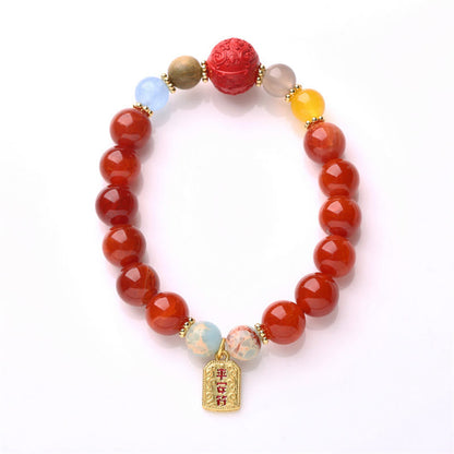 Pulsera con dije de confianza y cola de dragón con carácter Fu y talismán de paz de ágata roja natural de Mythstone 