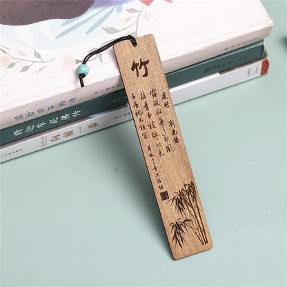 Mythstone Plum Orchid Bamboo Chrysanthemum Wood Bookmarks With Gift Box