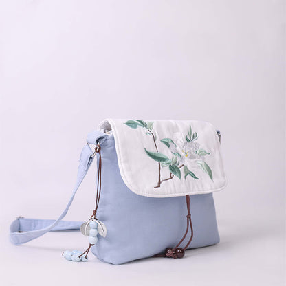 Bolso bandolera con bordado de camelia, epifilo, gardenia y flores de cerezo de Mythstone, bolso de hombro, bolso para teléfono móvil