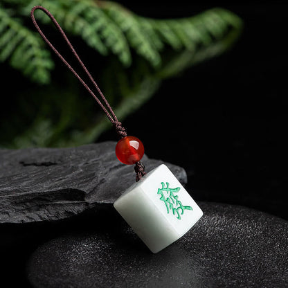 Mythstone Natural Jade Mahjong Fa Character Wealth Prosperity Phone Hanging Key Chain Decoration