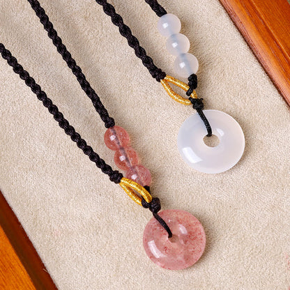 Mythstone Strawberry Quartz Chalcedony Peace Buckle Healing Necklace Pendant