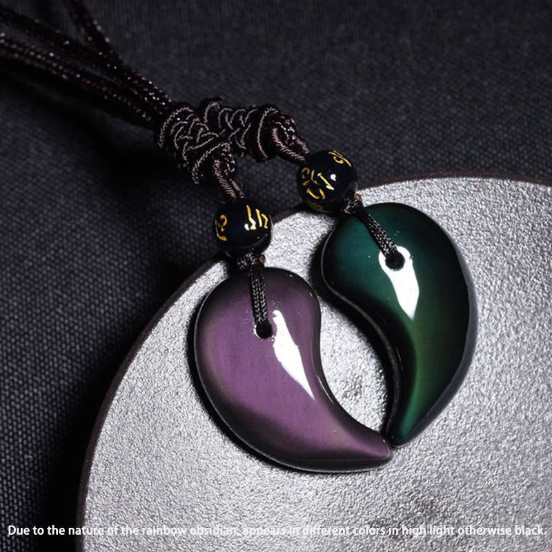 Mythstone Rainbow Obsidian Yin Yang Strength Pendant Necklace