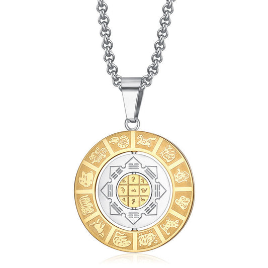 Mythstone Chinese Zodiac Nine Palaces Eight Diagrams Bagua Amulet Harmony Necklace Rotatable Pendant