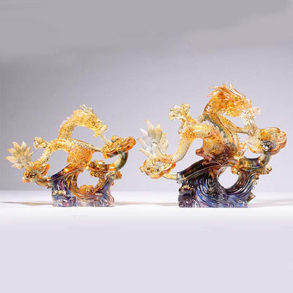 Mythstone Year of the Dragon Handmade Ruyi Handle Liuli Crystal Art Piece Protection Home Office Decoration