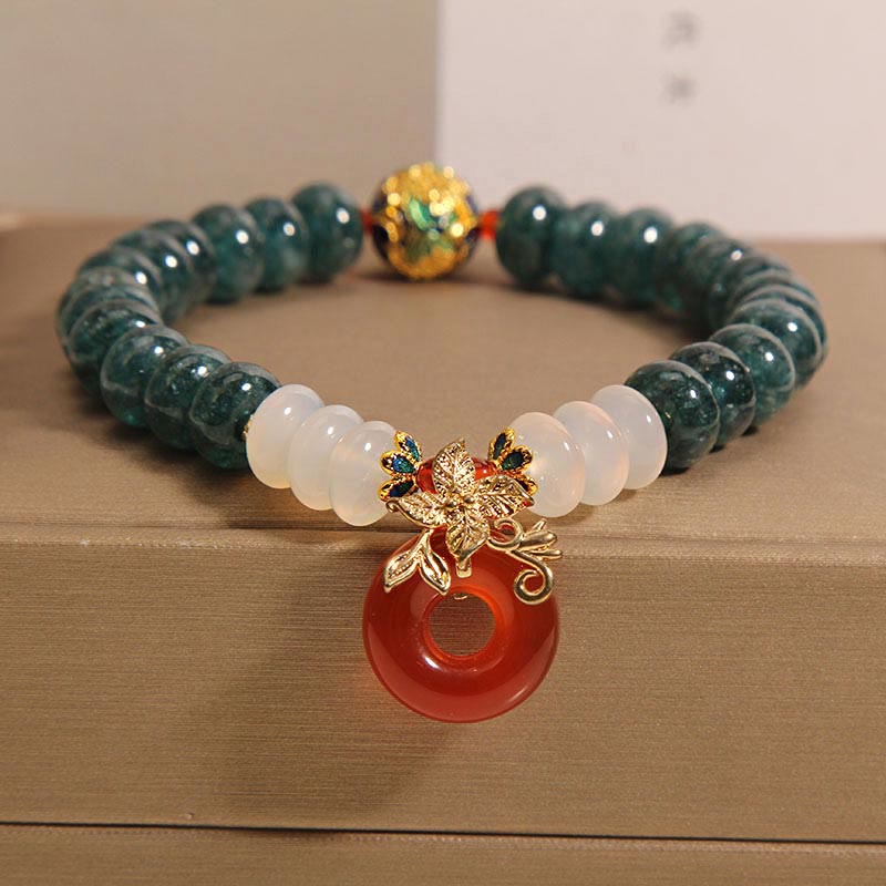 Pulsera de la suerte con cuentas de ábaco y hebilla de la paz de ágata blanca y ágata roja de jade Mythstone