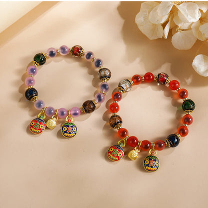 Pulsera de fuerza con cuentas de vidrio Liuli de la familia de bestias devoradoras de oro y ágata de caramelo de colores Mythstone