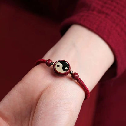 Mythstone Lucky Cinnabar Red String Yin Yang Symbol Bagua Blessing Bracelet