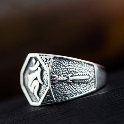 Anillo ajustable de protección tallado con diseño sánscrito en plata de ley 925 Mythstone