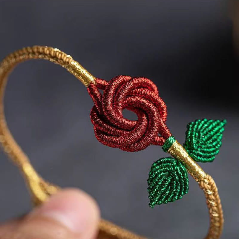 Mythstone Rose Flower Rope Eight Thread Peace Knot Luck Handmade Bracelet