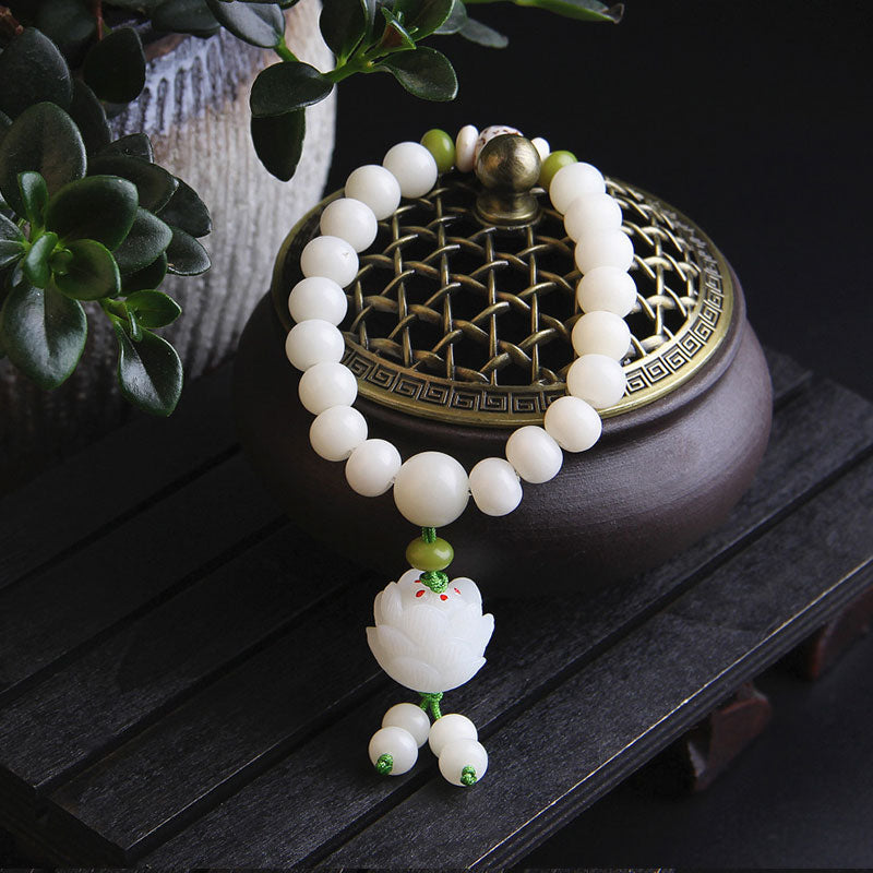 Mythstone Lotus Natural White Bodhi Seed Luck Bracelet