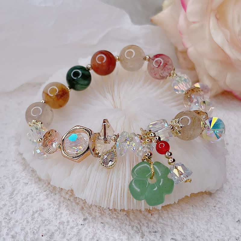 Mythstone Colorful Gemstone Green Aventurine Flower Bead Luck Bracelet