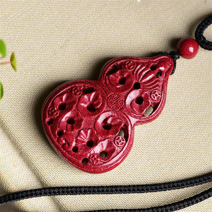 Mythstone Laughing Buddha Yin Yang Chinese Zodiac Gourd Natural Cinnabar Blessing Necklace Pendant