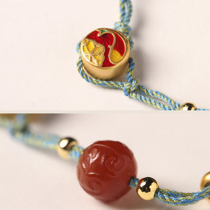 Mythstone Handmade Auspicious Clouds Hetian Jade Fu Character Luck Fortune Rope Bracelet