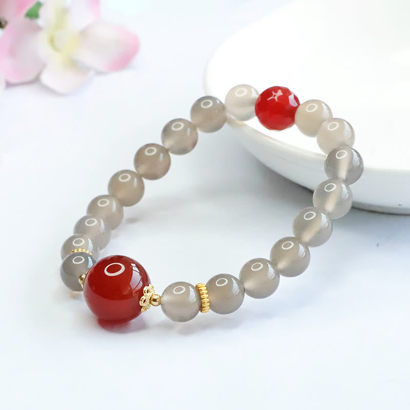 Mythstone Natural Gray Chalcedony Red Agate Harmony Bracelet