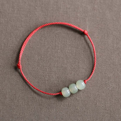 Mythstone Three Beads Jade Luck String Weave Bracelet