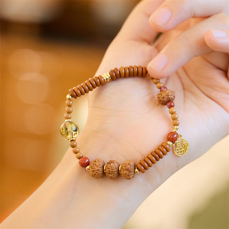 Mythstone Tibetan Bodhi Seed Black Onyx Smoky Quartz Om Mani Padme Hum Fu Character Wealth Bracelet