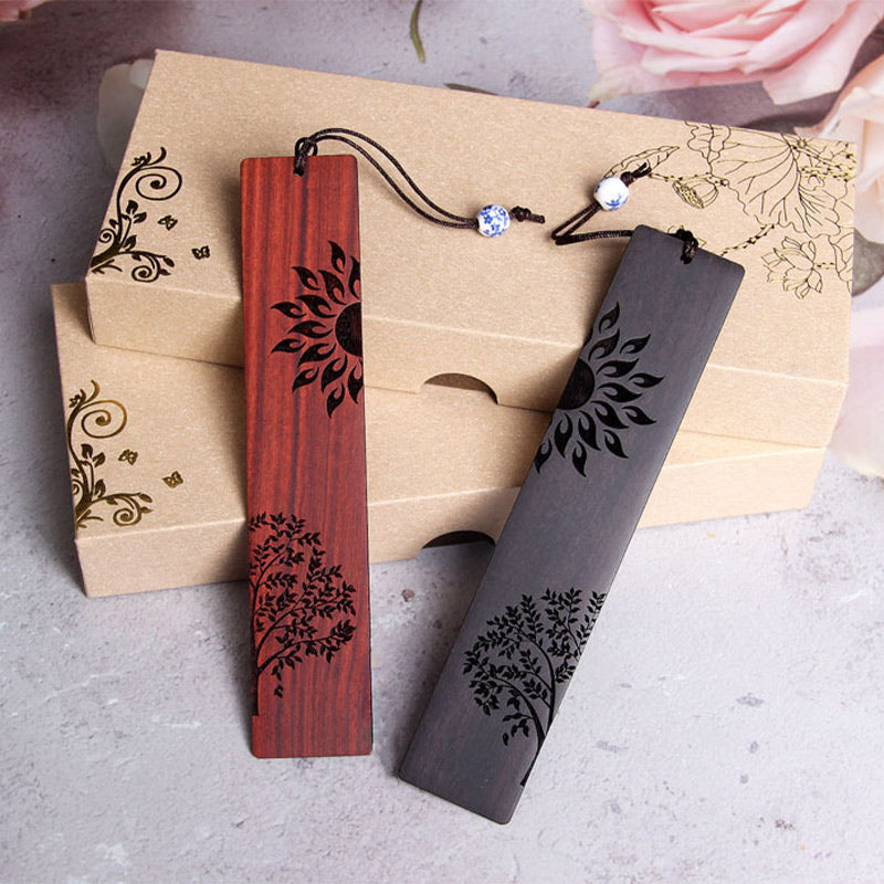 Mythstone Sun Tree Ebony Wood Small Leaf Red Sandalwood Bookmarks With Gift Box