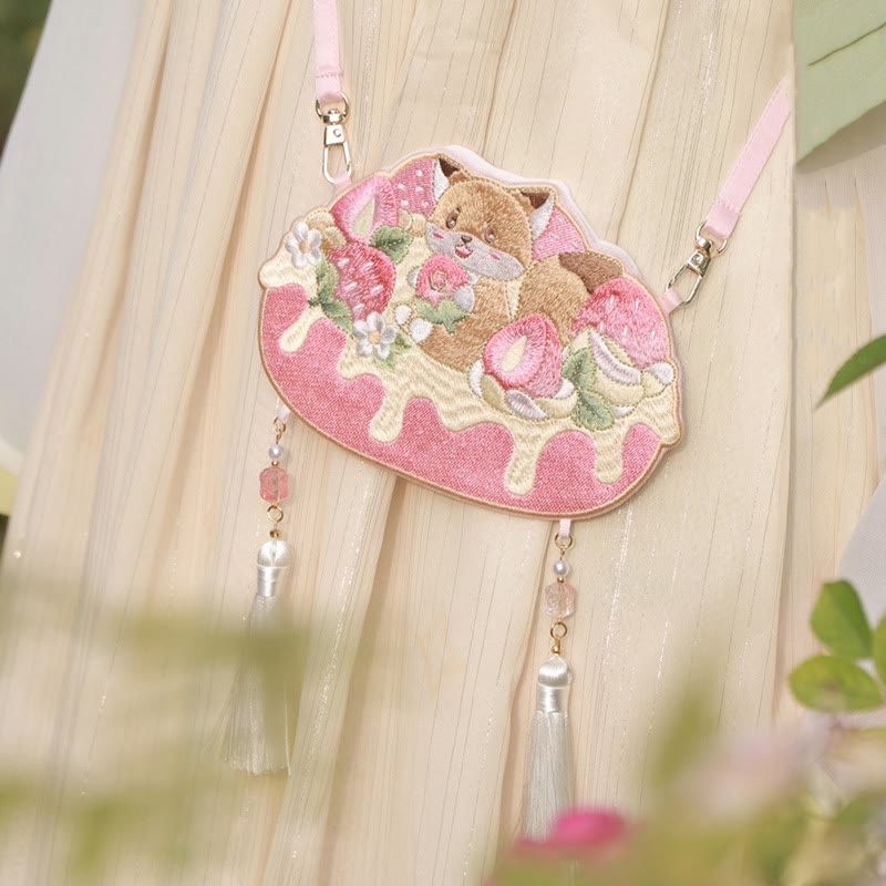 Mythstone Embroidery Lucky Panda Cat Shiba Inu Deer Rabbit Fox Flower Cute Animal Hanfu Bag Crossbody Bag Shoulder Bag