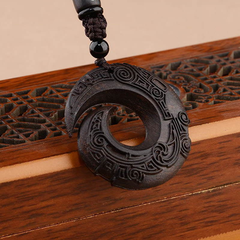 Mythstone Small Leaf Red Sandalwood Ebony Wood One's Luck Improves Design Patern Protection Necklace Pendant