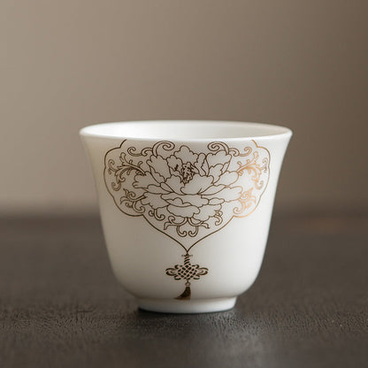 Mythstone Lotus Flower Leaf Mountain Pavilion Elk Peony Ceramic Teacup Kung Fu Tea Cup