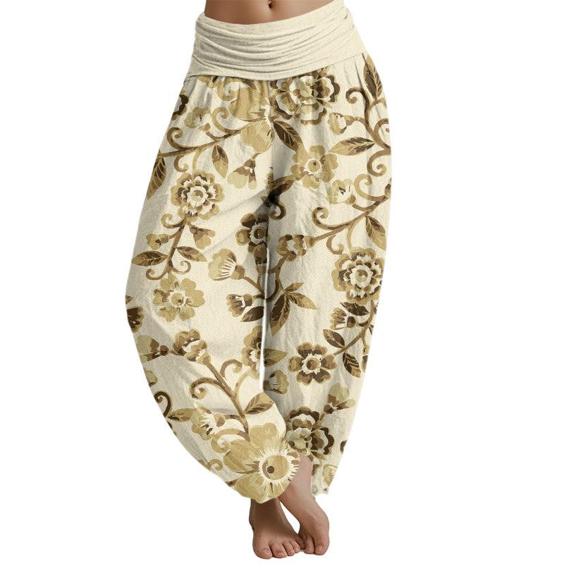 Mythstones  Numerous Flowers Pattern Women's Elastic Waist Harem Pants