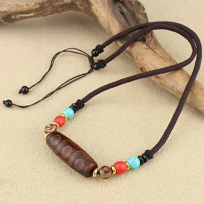 Mythstone Tibetan Nine-Eye Dzi Bead Three-eyed Dzi Bead Protection String Necklaces Pendant