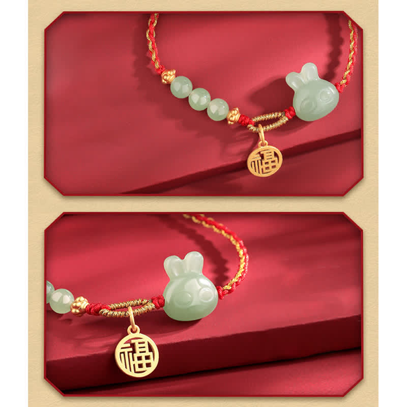 Mythstone 925 Sterling Silver Year of the Rabbit Hetian Jade Happiness Luck Red String Bracelet