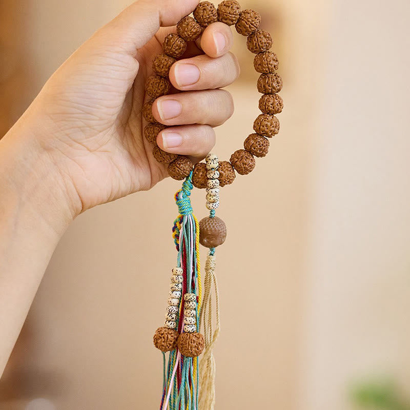 Pulsera de amuleto de la suerte y la riqueza con semillas de Bodhi de Rudraksha del Tíbet Mythstone