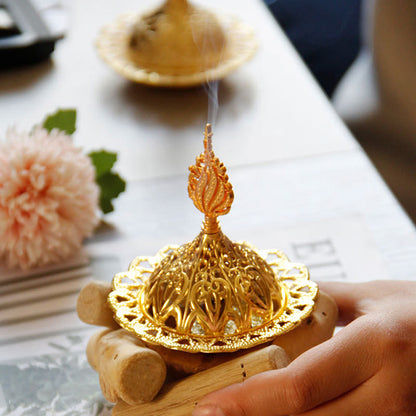 Mythstone Gold Alloy Healing Mini Incense Burner With Wooden Coaster Home Decor