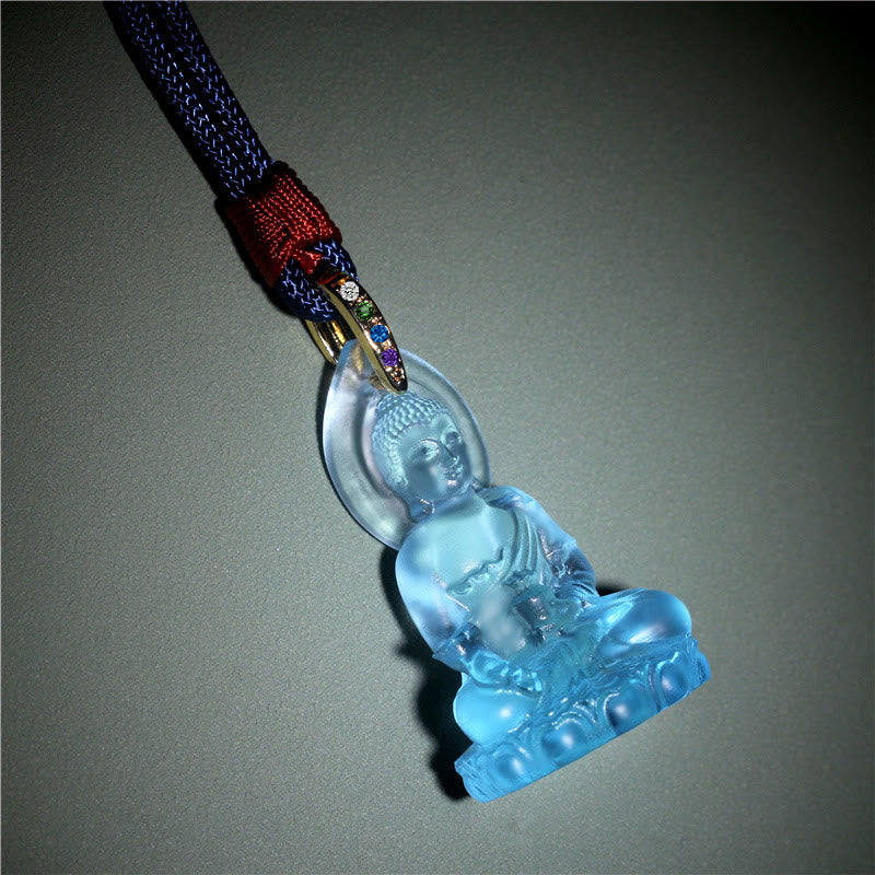 Mythstone Blue Tathagata Buddha Medicine Buddha Liuli Crystal Serenity Amulet Necklace Pendant