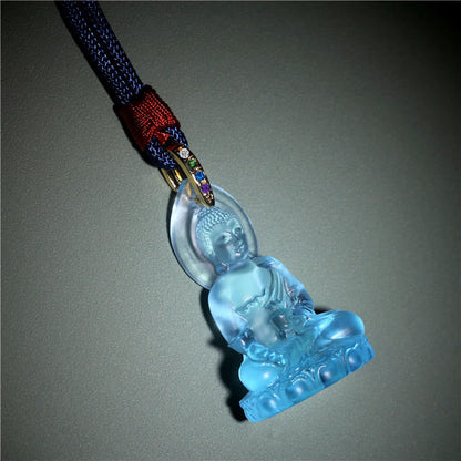 Mythstone Blue Tathagata Buddha Medicine Buddha Liuli Crystal Serenity Amulet Necklace Pendant