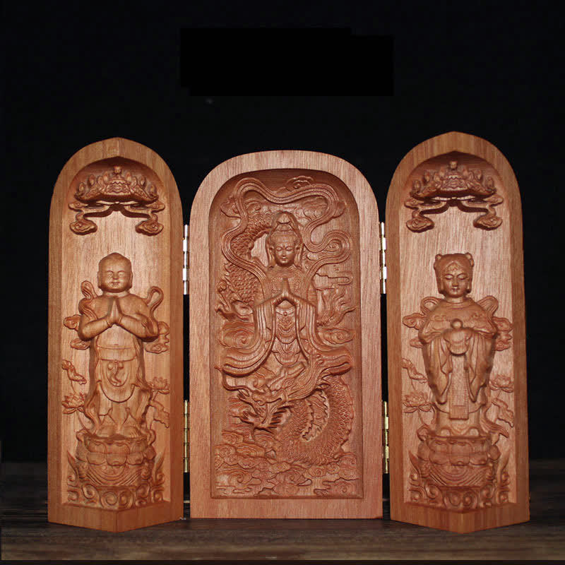 Mythstone Avalokitesvara Kwan Yin Buddha Cherry Wood Compassion Home Decoration Altar