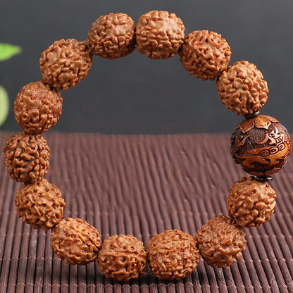 Pulsera de la suerte y la riqueza con moneda de cobre PiXiu y semilla de Bodhi de Rudraksha del Tíbet