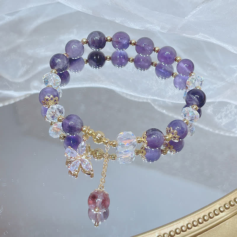 Mythstone Natural Amethyst Crystal Spiritual Butterfly Charm Bracelet