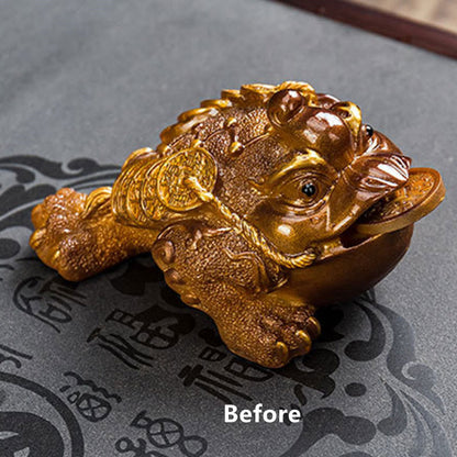 Mythstone Color Changing FengShui Wealth Lucky Frog Copper Coin Tea Pet Resin Figurine Decoration