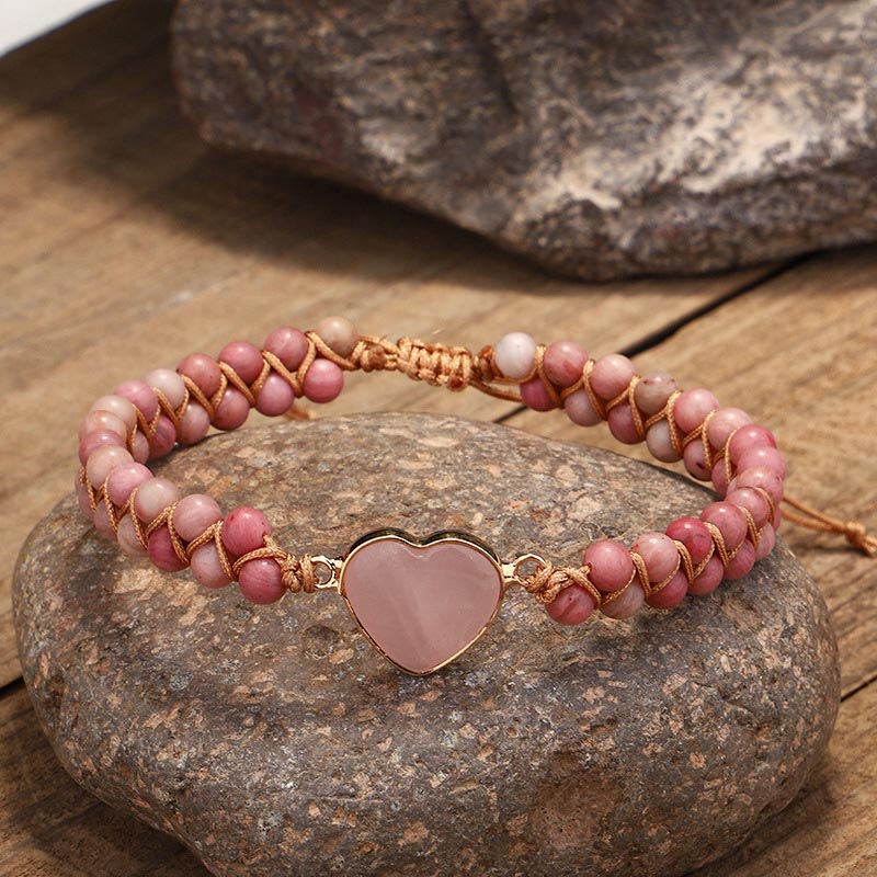 MythStone Natural Rhodonite Love Heart Healing Bracelet