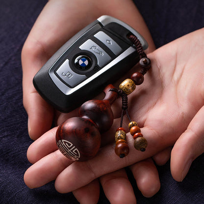 Mythstone Tibetan Ebony Small Leaf Red Sandalwood Gourd Luck Protection Key Chain