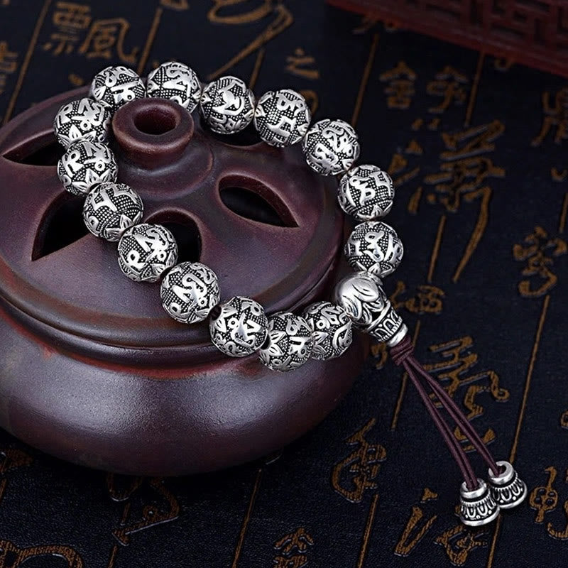 Mythstone Tibetan Om Mani Padme Hum Carved Alloy Beads Amulet Bracelet