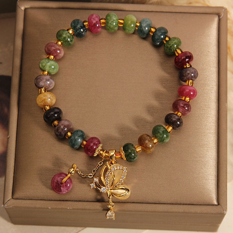 MythStone Colorful Tourmaline Butterfly Charm Wisdom Bracelet