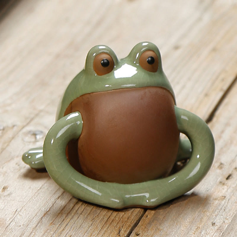 Mythstone FengShui Wealth Lucky Cute Frog Ceramic Tea Pet Figurine Decoration