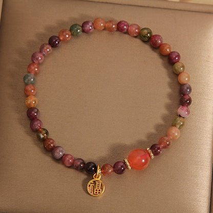 Pulsera de amor con personaje Fu de turmalina colorida natural Mythstone 