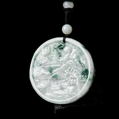 Mythstone Mountain Landscape Jade Abundance String Necklace