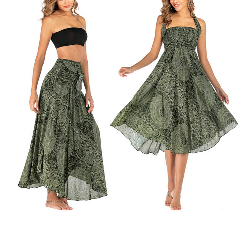 Mythstone Two Style Wear Boho Compass Rose Flower Skirt Dress