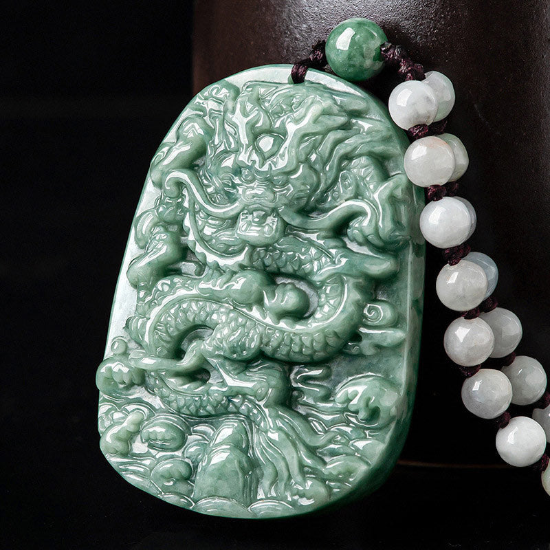 Mythstone Chinese Zodiac Dragon Jade Prosperity Necklace Bead String Pendant