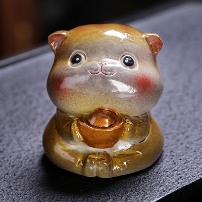 Mythstone Color Changing Cute Mini Cat Resin Tea Pet Wealth Home Figurine Decoration