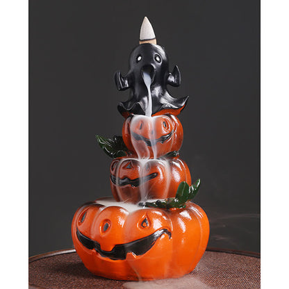 Mythstone Halloween Pumpkins Ghost Resin Backflow Smoke Fountain Incense Burner Decoration