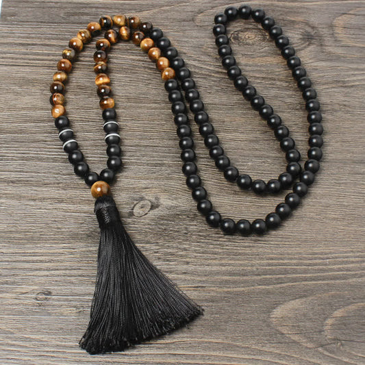 Mythstone Black Onyx Tiger Eye Fortune Bracelet Tassel Necklace Pendant