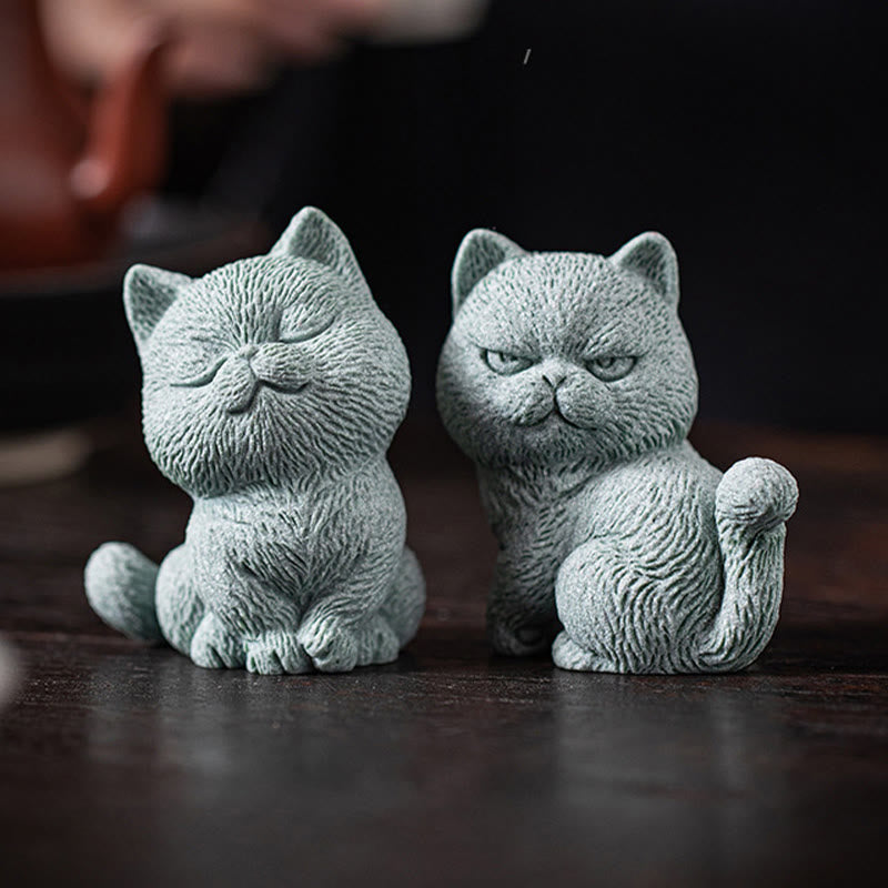 Figura decorativa de escritorio para mascota de té con forma de gato pequeño de Mythstone 