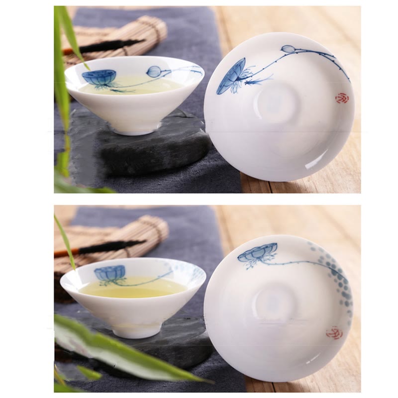 Mythstone Vintage Plum Orchid Bamboo Chrysanthemum Lotus Koi Fish Ceramic Teacup Kung Fu Tea Cups